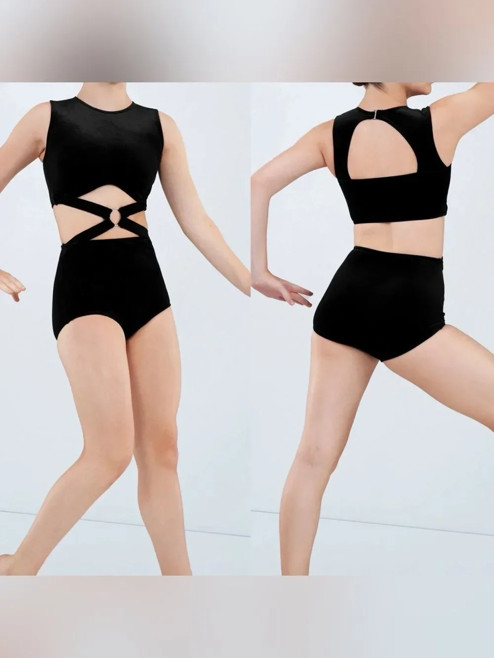 WEISSMAN Dance Costume black velvet leotard No Time To Die 17810 SA-Small adult